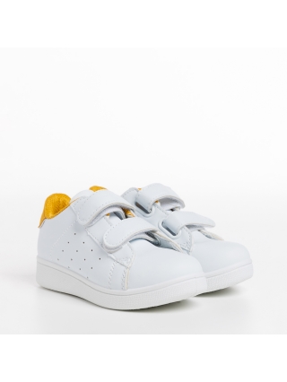 Обувки за деца, Детски спортни обувки  бели  със жълто от еко кожа   Artio - Kalapod.bg