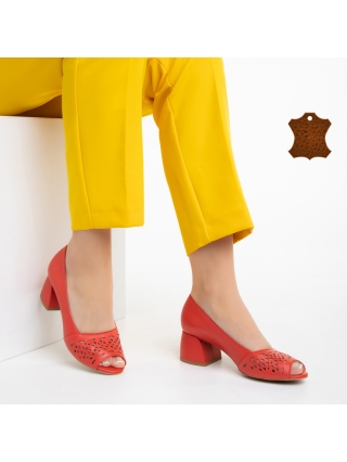 Дамски обувки с ток, Дамски обувки Marco червени  от естествена кожа Epona - Kalapod.bg