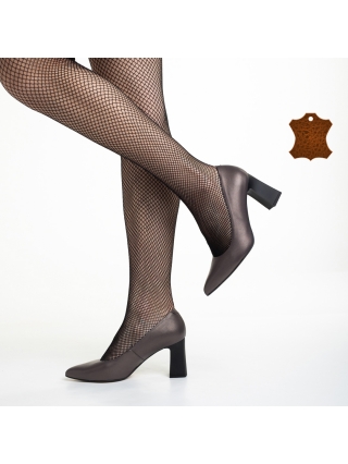 Дамски обувки с ток, Дамски обувки Marco сиви  от естествена кожа Bandile - Kalapod.bg