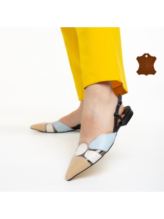 Дамски обувки Marco бежови със синьо от естествена кожа Alfonsina - Kalapod.bg