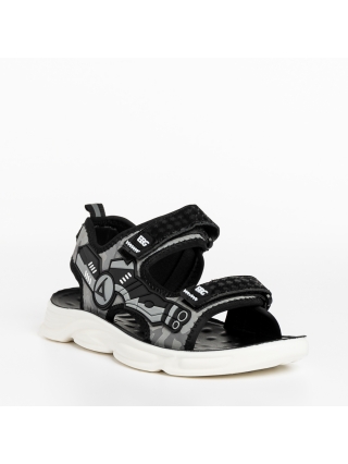 Обувки за деца, Детски сандали черни  със сиво  от текстилен материал  Tihana - Kalapod.bg