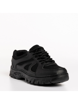 Мъжки спортни обувки, Мъжки спортни обувки черни  от еко кожа и текстилен материал  Amedeo - Kalapod.bg