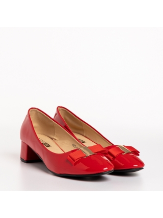 Дамски обувки, Дамски обувки  червени  от лачена еко кожа  с ток  Denica - Kalapod.bg