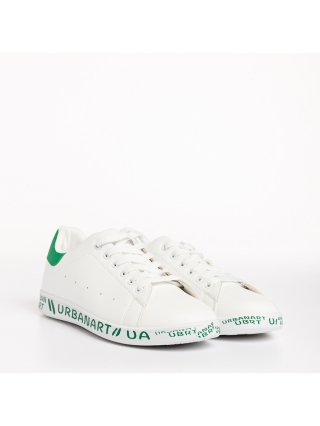 Мъжки спортни обувки, Мъжки спортни обувки бели със зелено от еко кожа Spiros - Kalapod.bg