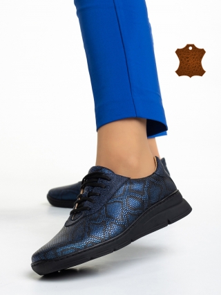 Дамски обувки с ток, Всекидневни дамски обувки  сини  от естествена кожа Anahita - Kalapod.bg