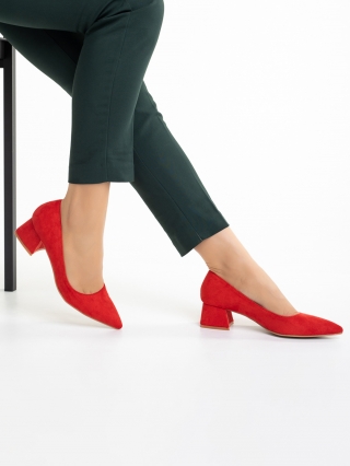 Дамски обувки с ток, Дамски обувки червени  от текстилен материал  Cataleya - Kalapod.bg