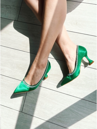 Дамски обувки с ток, Дамски обувки  зелени  с ток от текстилен материал  Tanica - Kalapod.bg