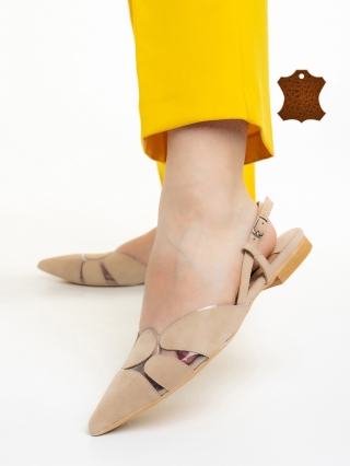 Дамски обувки с ток, Дамски обувки Marco бежови от естествена кожа Alfonsina - Kalapod.bg