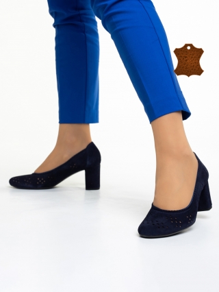Обувки с масивен Ток, Дамски обувки Marco сини  от велур  Gitta - Kalapod.bg