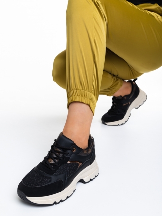 Дамски спортни обувки, Дамски спортни обувки  черни  от еко кожа  и текстилен материал  Carlisa - Kalapod.bg