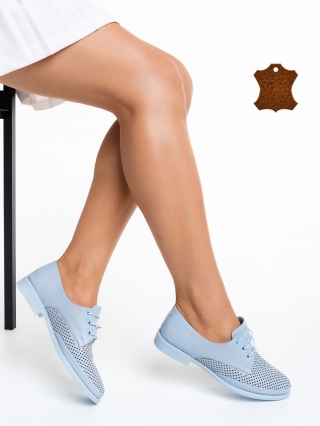 Дамски обувки с ток, Дамски ежедневни обувки  сини  от естествена кожа  Valora - Kalapod.bg