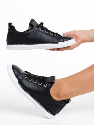 Дамски спортни обувки, Дамски спортни обувки  черни с бяло  от еко кожа  Nyra - Kalapod.bg