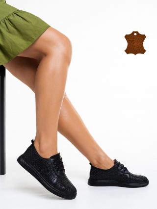 Дамски обувки с ток, Дамски ежедневни обувки  черни  от естествена кожа  Trini - Kalapod.bg