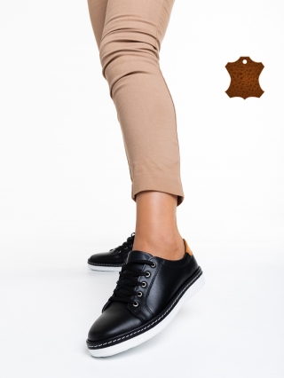 Дамски обувки с ток, Дамски ежедневни обувки  черни  от естествена кожа  Prossy - Kalapod.bg