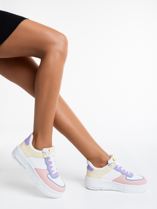 Дамски спортни обувки, Дамски спортни обувки  бели със жълто  от еко кожа Laranda - Kalapod.bg
