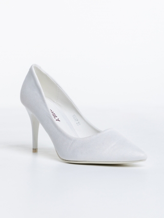Дамски обувки с ток, Дамски обувки бели с ток от текстилен материал Erminia - Kalapod.bg