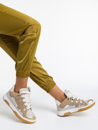 Дамски спортни обувки, Дамски спортни обувки бели с златисто от еко кожа Angelien - Kalapod.bg