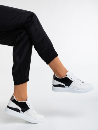 Дамски спортни обувки, Дамски спортни обувки бели с черно от еко кожа Alisha - Kalapod.bg