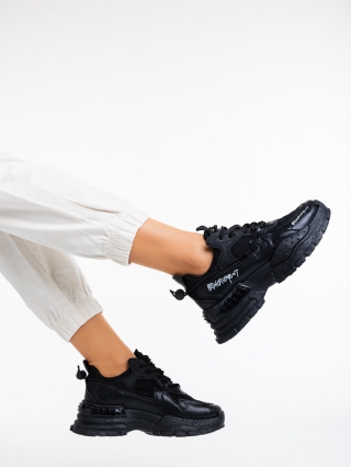 Дамски спортни обувки, Дамски спортни обувки черни от еко кожа и текстилен материал Glinda - Kalapod.bg