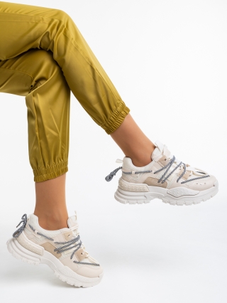 Дамски спортни обувки, Дамски спортни обувки бежови светло от текстилен материал Nithya - Kalapod.bg
