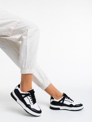 Дамски спортни обувки, Дамски спортни обувки бели с черно от еко кожа Milla - Kalapod.bg