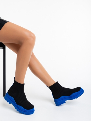 Дамски спортни обувки, Дамски спортни обувки черни с синьо от текстилен материал Anneliese - Kalapod.bg