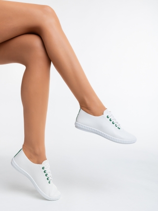 Дамски спортни обувки, Дамски спортни обувки бели със зелено от еко кожа Mirna - Kalapod.bg