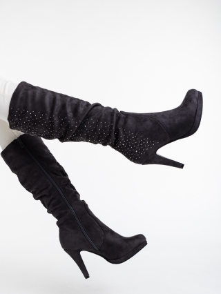 Обувки Дама, Дамски чизми сиви от текстилен материал Kattalin - Kalapod.bg