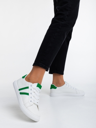 Дамски спортни обувки, Дамски спортни обувки бели с зелено от еко кожа Virva - Kalapod.bg