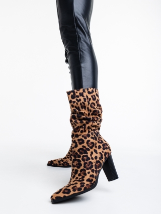 Обувки Дама, Дамски чизми леопард от текстилен материал Ritika - Kalapod.bg
