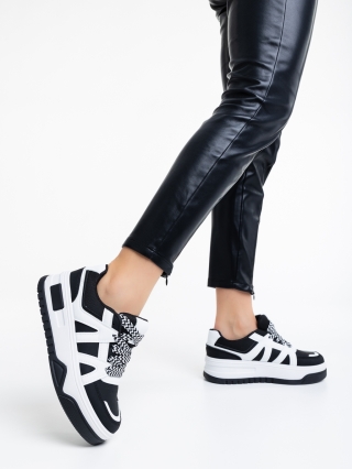 Дамски спортни обувки, Дамски спортни обувки черни с бяло от еко кожа Daelen - Kalapod.bg
