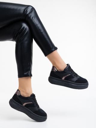 Обувки Дама, Дамски спортни обувки черни от еко кожа и текстилен материал Geena - Kalapod.bg