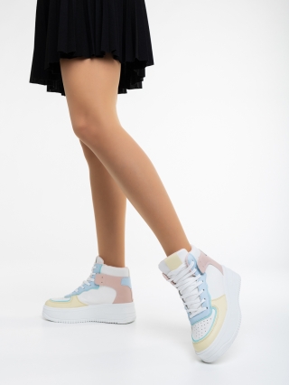 Дамски спортни обувки, Дамски спортни обувки розови със синьо от еко кожа Naila - Kalapod.bg
