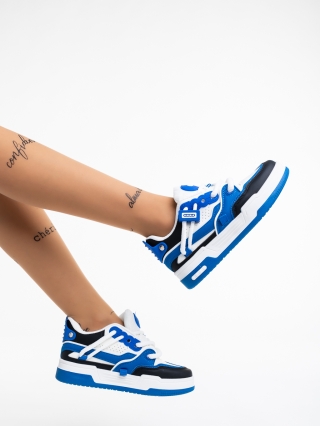 Обувки Дама, Дамски спортни обувки бели със синьо от еко кожа Cammie - Kalapod.bg