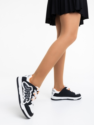 Дамски спортни обувки, Дамски спортни обувки бели с черно от еко кожа Azurine - Kalapod.bg