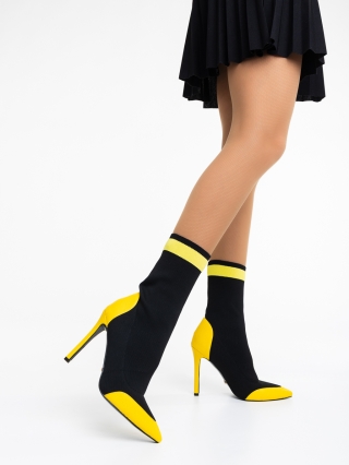 Обувки Дама, Дамски боти черни с жълто от текстилен материал Joline - Kalapod.bg