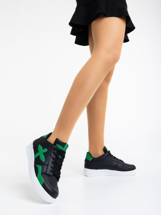 Обувки Дама, Дамски  спортни обувки черно с зелено от екологична кожа Cierra - Kalapod.bg