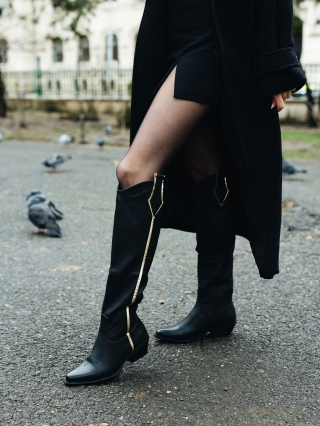 Обувки Дама, Дамски чизми черни от еко кожа Shanae - Kalapod.bg