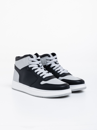 Мъжки спортни обувки, Мъжки спортни обувки черни с сиво от екологична кожа Emanoil - Kalapod.bg
