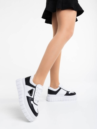 Дамски спортни обувки, Дамски спортни обувки бели с черно от екологична кожа  Retta - Kalapod.bg
