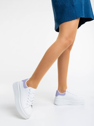 Обувки Дама, Дамски спортни обувки бели с лилаво от екологична кожа Aleesha - Kalapod.bg