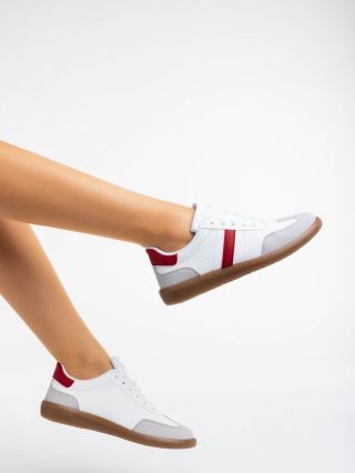 Обувки Дама, Дамски спортни обувки  бели с червено от екологична кожа Liliha - Kalapod.bg