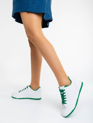 Обувки Дама, Дамски спортни обувки бяло с зелено от екологична кожа Kiersten - Kalapod.bg