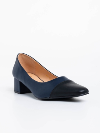 Дамски обувки, Дамски обувки с ток тъмно сини от екологична кожа Cettina - Kalapod.bg