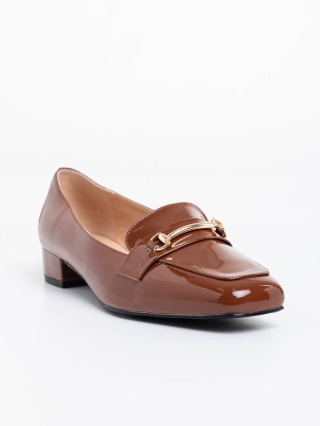 Дамски обувки, Дамски обувки   с ток камел от екологична кожа лачена Shantay - Kalapod.bg