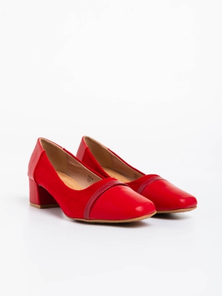 Дамски обувки, Дамски обувки с ток червени  от екологична кожа Cherilyn - Kalapod.bg