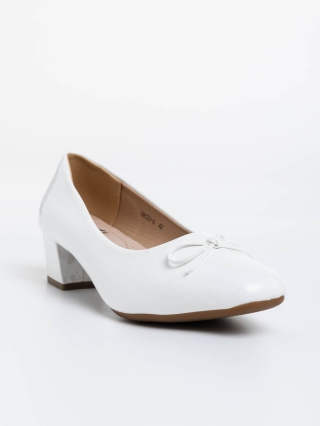 Дамски обувки, Дамски обувки с ток бели  от екологична кожа лачена  Natacha - Kalapod.bg