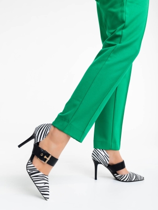 Обувки Дама, Дамски обувки с ток бели с черно от текстилен материал Sadiya - Kalapod.bg