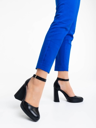 Обувки с масивен Ток, Дамски обувки с ток черни от текстилен материал Sieanna - Kalapod.bg