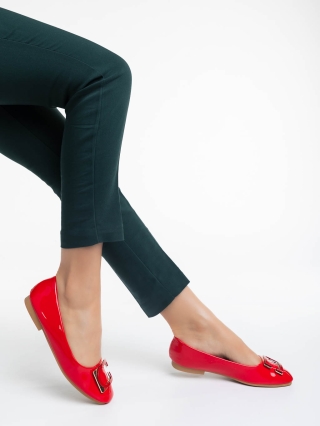 Обувки Дама, Дамски балерини червени  от екологична лачена кожа Risha - Kalapod.bg